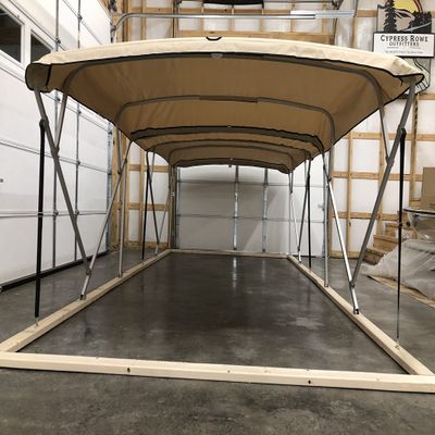 Cypress Rowe Outfitters Monster Double Pontoon Boat Bimini Top, 17' Long, 8' Wide, fits 91-96" Wide, Complete Dual Kit with Frame, Canopies w/Storage Boots, Hardware