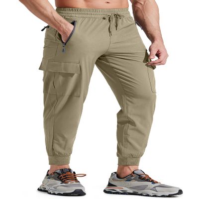 Libin Men's Lightweight Joggers Quick Dry Cargo Hiking Pants Track Running Workout Athletic Travel Golf Casual Outdoor, Khaki L