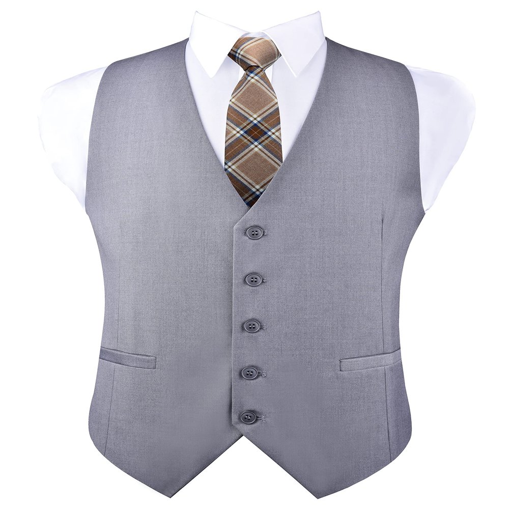 Light Grey Suit Vest Business Formal Dress Vests for Men Waistcoat Classic Slim Fit Wedding Party Vest Suit or Tuxedo with Pockets (Light Gray,XXL)