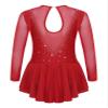 easyforever Kids Girls Ice Figure Skating Roller Skater Leotard Dress Floral Lace Long Sleeve Tutu Skirt Dancewear V Shape*Burgundy 10 Years view 2