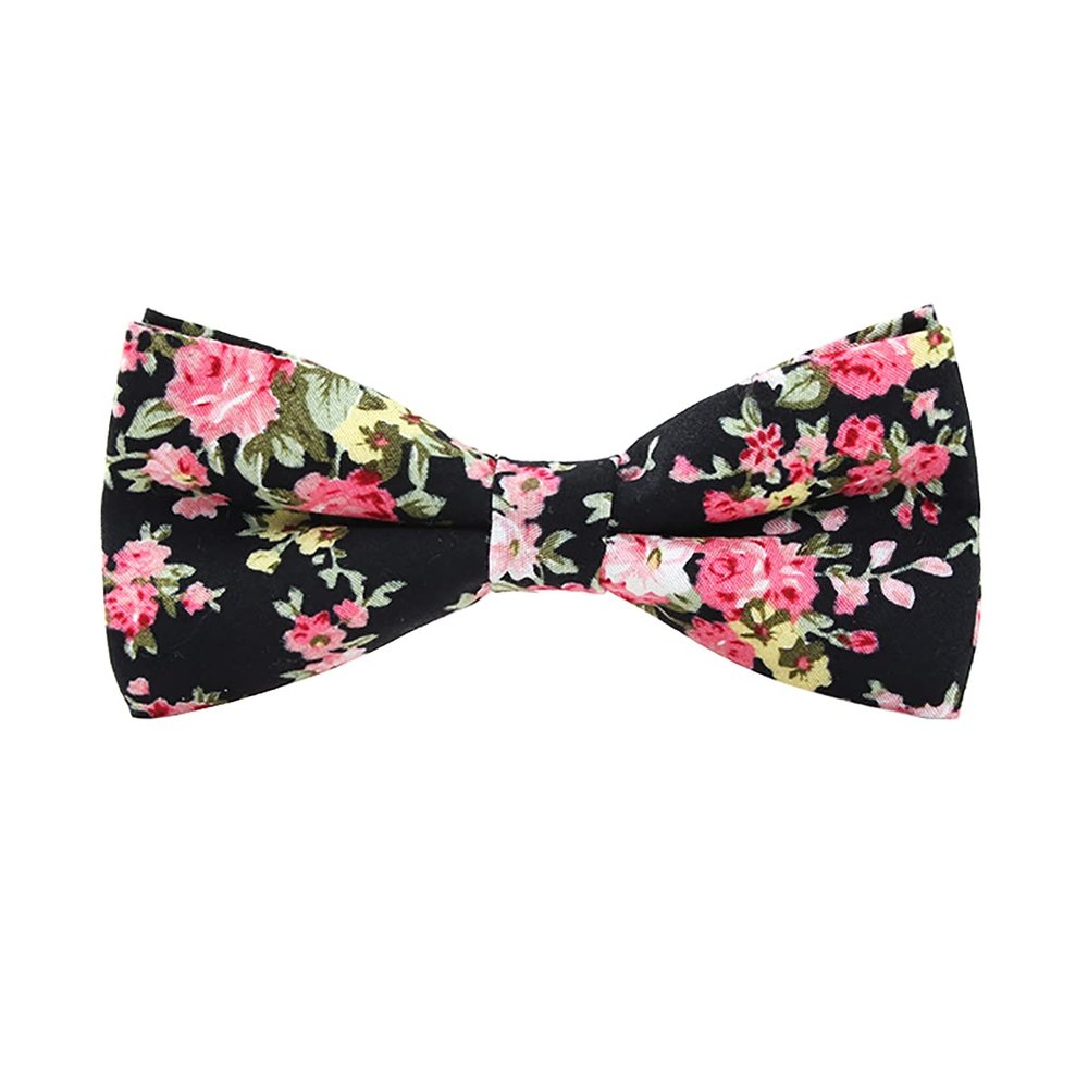 Adjustable Pre-tied Men's Cotton Floral Printing Bow Tie for Wedding Gifts (Black168)