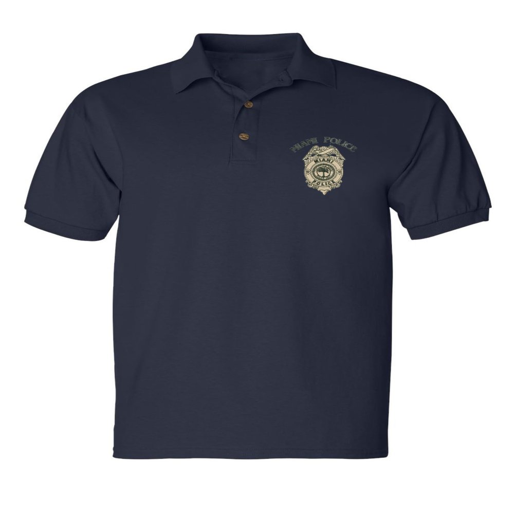 ALLNTRENDS Miami Police Polo Shirt Embroidered Policemen Law Enforcement Officer Shirt (L, Navy Blue)