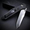 EDC Folding Pocket Knife For Men, Satin Plain Edge Reverse Tanto Blade, Black Grivory Fiberglass Super Lightweight Handle With Belt Clip, Everyday Carry Thumb Studs Manual Open view 4
