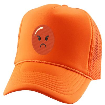 Angry Face Smiley Trucker Hat Embroidery Orange Face Summer Outdoor Cap (Neon Orange)