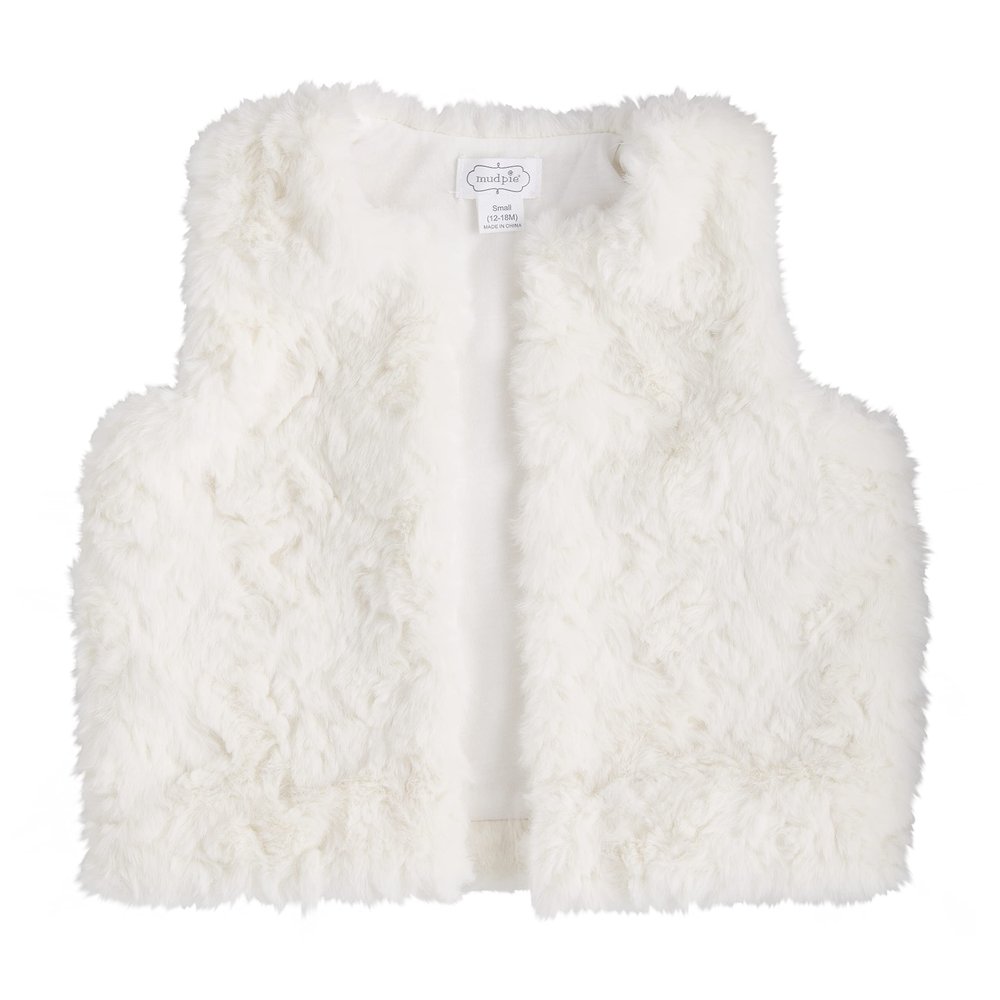 Mud Pie Baby Girls Fur Vest, Ivory, Large, 4T-5T, Ivory, Large US