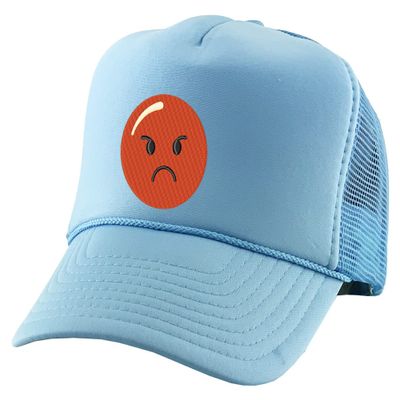 Angry Face Smiley Trucker Hat Embroidery Orange Face Summer Outdoor Cap (Sky Blue)