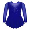 easyforever Kids Girls Ice Figure Skating Roller Skater Leotard Dress Floral Lace Long Sleeve Tutu Skirt Dancewear V Shape*Royal Blue 8 Years view 1
