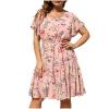tuduoms Boho Floral Skater Dress for Women Plus Size Flutter Sleeve Scoop Neck Pleated Swing Midi Dress Aline Flowy Sundress view 1