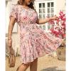 tuduoms Boho Floral Skater Dress for Women Plus Size Flutter Sleeve Scoop Neck Pleated Swing Midi Dress Aline Flowy Sundress view 3