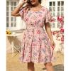 tuduoms Boho Floral Skater Dress for Women Plus Size Flutter Sleeve Scoop Neck Pleated Swing Midi Dress Aline Flowy Sundress view 4