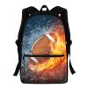 AFPANQZ Men's Backpacks Basketball Fire Print Big Capacity Schoolbags with Front Pocket Bookbag Waterproof Rucksack Multi-function Pockets School Bags for Elementary School view 1
