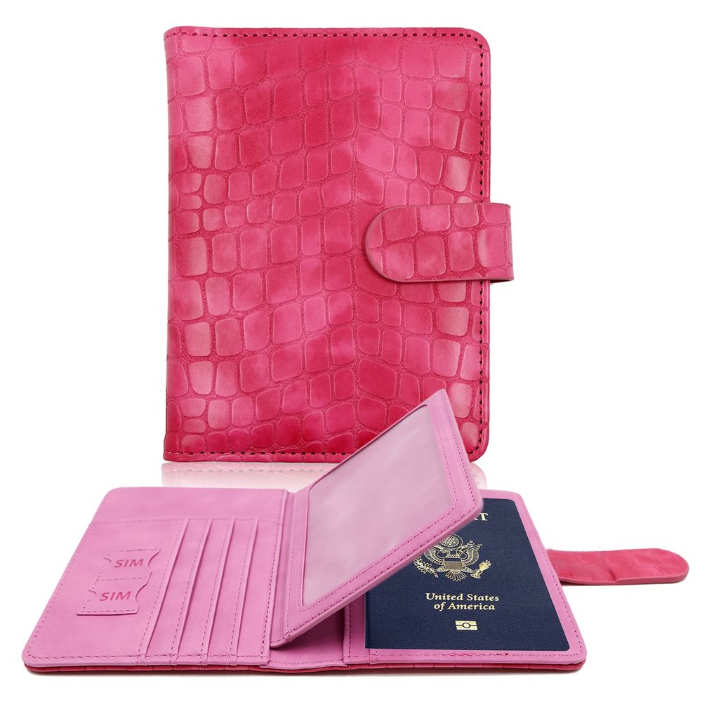 Melsbrinna Unisex Adult Travel Wallet, RFID Protected, Pink Faux Leather Passport Cover with 6 Compartments and 4 Card Slots
