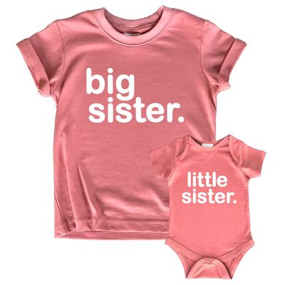 big sister little sister matching outfits shirts set baby toddler newborn girls (Mauve, Kid (8Y) / Baby (1-3M))