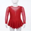 easyforever Kids Girls Ice Figure Skating Roller Skater Leotard Dress Floral Lace Long Sleeve Tutu Skirt Dancewear V Shape*Burgundy 8 Years view 3