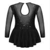 easyforever Kids Girls Ice Figure Skating Roller Skater Leotard Dress Floral Lace Long Sleeve Tutu Skirt Dancewear V Shape*Black 16 Years view 2