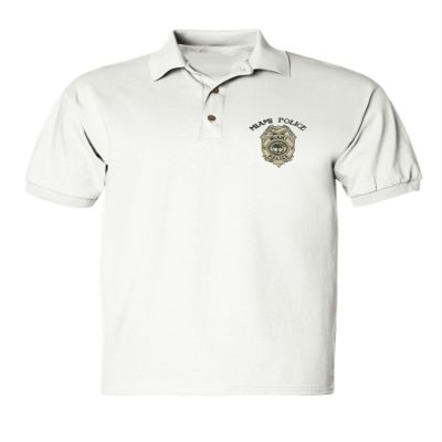 ALLNTRENDS Miami Police Polo Shirt Embroidered Policemen Law Enforcement Officer Shirt (XL, White)