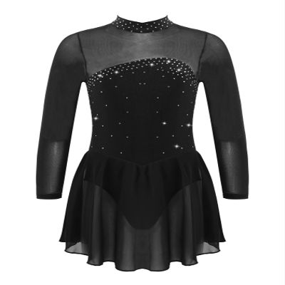 easyforever Kids Girls Long Sleeve Skirted Leotards Bodysuit Ballet Dance Dress Ballerina Figure Ice Skating Dress z01 Black 10 Years