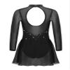 easyforever Kids Girls Long Sleeve Skirted Leotards Bodysuit Ballet Dance Dress Ballerina Figure Ice Skating Dress z01 Black 10 Years view 2