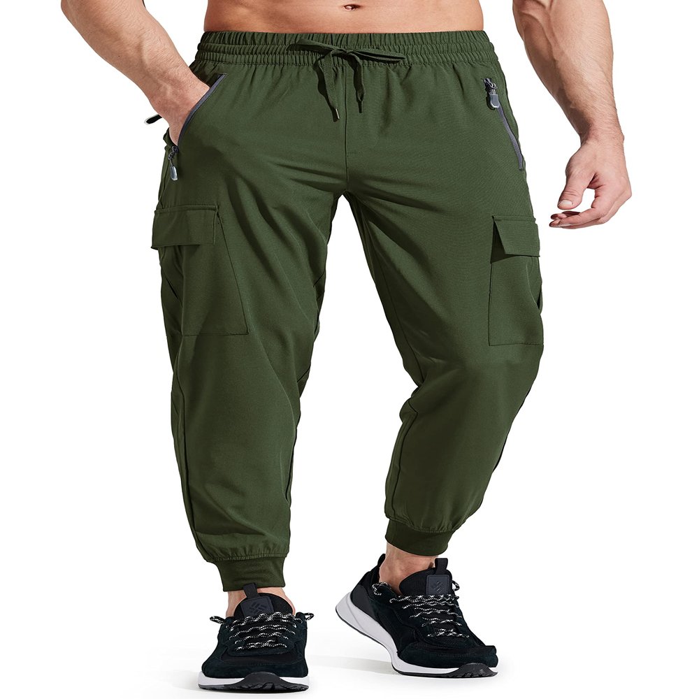 Libin Men's Lightweight Joggers Quick Dry Cargo Hiking Pants Track Running Workout Athletic Travel Golf Casual Outdoor, Green XXXL
