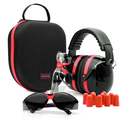 Gun Range Ear Protection Shooting Ear Protection Ear Muffs for Shooting Range Including High-Performance Earmuffs, Range Eye Protection-Gun Safety Glasses, Earplugs, Hard Storage Carrying Case-Red