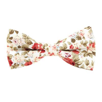 Adjustable Pre-tied Men's Cotton Floral Printing Bow Tie for Wedding Gifts (White170)