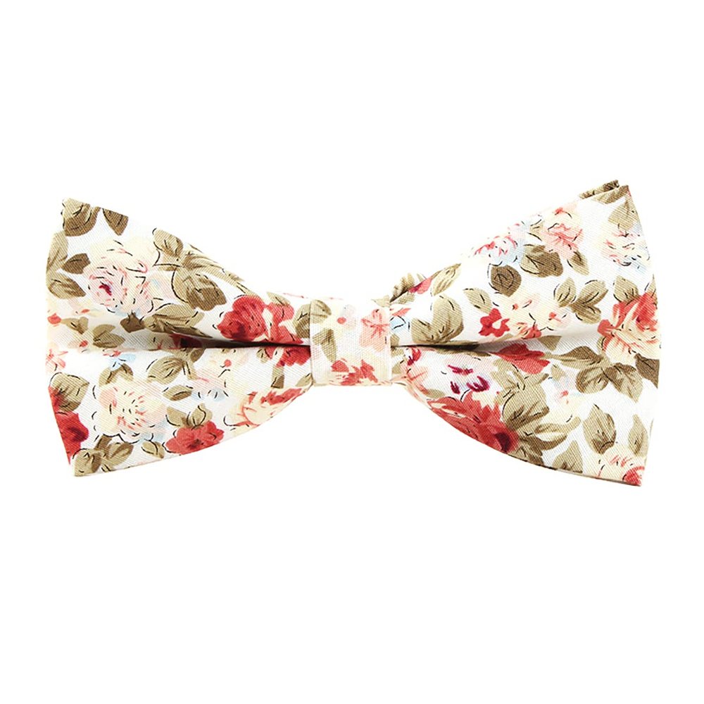 Adjustable Pre-tied Men's Cotton Floral Printing Bow Tie for Wedding Gifts (White170)