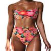 MOSHENGQI Women High Waisted High Cut Bikini Push Up Bandeau Swimsuits (S, Retro Colorful Floral) view 1