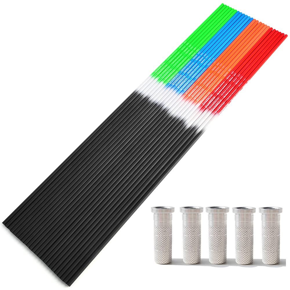 HNZMDY 30 Inch 6.2mm Archery Carbon Arrow Shafts Spine 500 Carbon Shaft Tubes with Aluminum Insert for DIY Compound Recurve Bow Shooting (24 pcs, red Shaft +Insert)