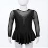Agoky Kids Girls Long Sleeve Mesh Splice Figure Skating Dress with Rhinestone Keyhole Back Gymnastic Ballet Dance Costume Black_B 12 Years view 4