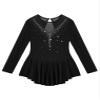 Agoky Kids Girls Long Sleeve Mesh Splice Figure Skating Dress with Rhinestone Keyhole Back Gymnastic Ballet Dance Costume Black_B 10 Years view 3