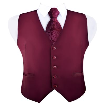 Burgundy Men's Suit Vest Business Formal Dress Waistcoat Vest with 2 Pockets for Suit or Tuxedo (Burgundy,L)