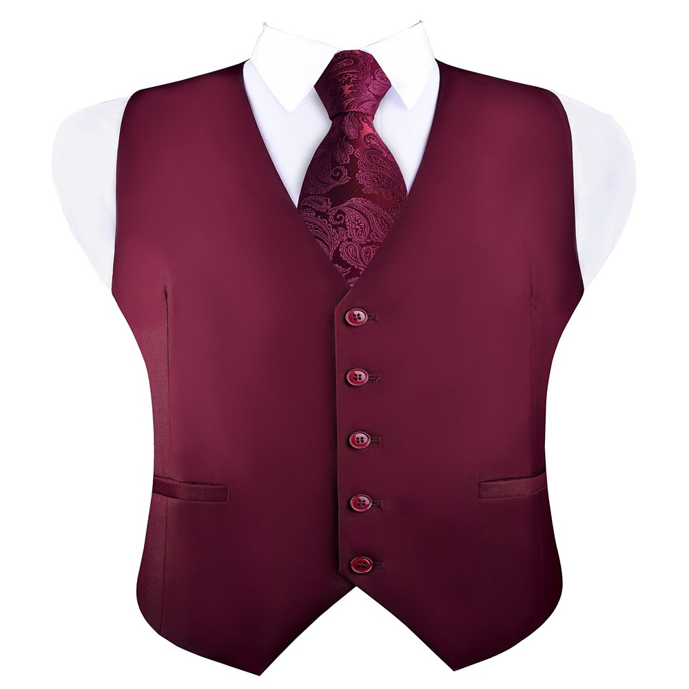 Burgundy Men's Suit Vest Business Formal Dress Waistcoat Vest with 2 Pockets for Suit or Tuxedo (Burgundy,L)