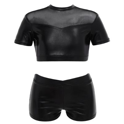 Huimingda Kids Girls Hip Hop Dance Short Sleeves Crop Tops and Shorts Set Athletic Tracksuit Sports Outfits Black 14 Years
