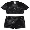Huimingda Kids Girls Hip Hop Dance Short Sleeves Crop Tops and Shorts Set Athletic Tracksuit Sports Outfits Black 14 Years view 3