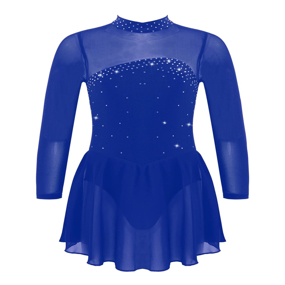 easyforever Kids Girls Long Sleeve Skirted Leotards Bodysuit Ballet Dance Dress Ballerina Figure Ice Skating Dress z01 Royal Blue 12 Years