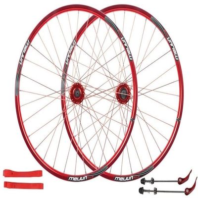 Wheelset Mountain Bike Wheelset 26inch,Double Wall Rim 32 Holes Quick Release Disc Brake Bearing Compatible 7/8/9/10 Speed Road Wheel (Color : Red, Size : 26INCH)