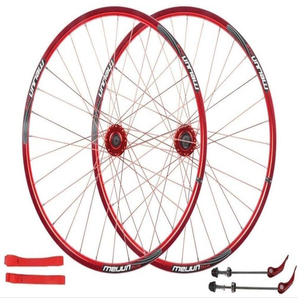 Wheelset Mountain Bike Wheelset 26inch,Double Wall Rim 32 Holes Quick Release Disc Brake Bearing Compatible 7/8/9/10 Speed Road Wheel (Color : Red, Size : 26INCH)