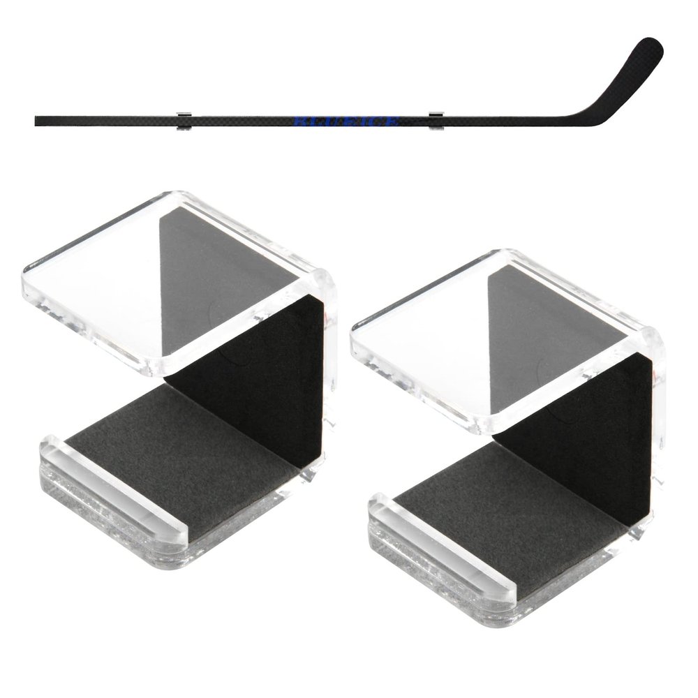 Cosmos 1 Pair Hockey Stick Wall Mount Rack - Horizontal Display Holder & Storage Organizer Hanger for Ice Hockey Stick, Space-Saving Display Bracket with Anti-Scratch Pad (Transparent Clear)
