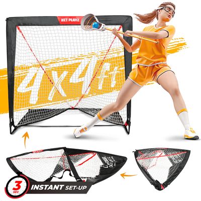 NET PLAYZ 4 x 4 x 4 Feet Lacrosse Goal Fast Install, Fiberglass Frame, Lightweight, Foldable, Portable, Carry Bag Included, Black,NOH445402021