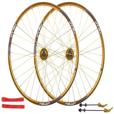Wheelset Mountain Bike Wheelset 26inch,Double Wall Rim 32 Holes Quick Release Disc Brake Bearing Compatible 7/8/9/10 Speed Road Wheel (Color : Gold, Size : 26INCH)