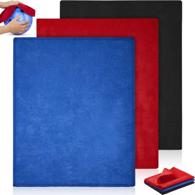 Patelai 3 Pcs Bowling Ball Shammy Pad Leather Bowling Ball Towel Rag Accessories for Cleaning(12 x 10 Inches, Royal Blue Red and Black)