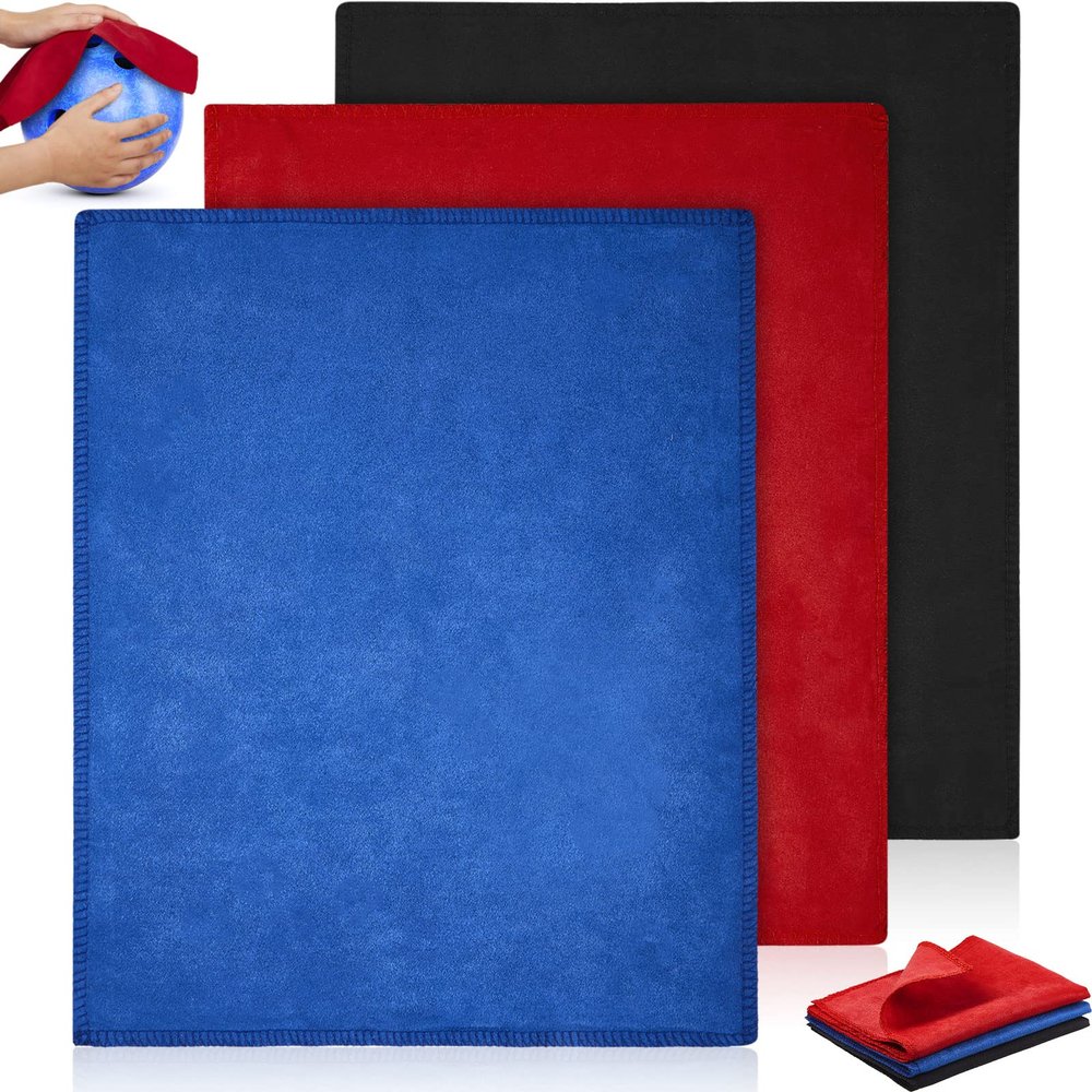 Patelai 3 Pcs Bowling Ball Shammy Pad Leather Bowling Ball Towel Rag Accessories for Cleaning(12 x 10 Inches, Royal Blue Red and Black)