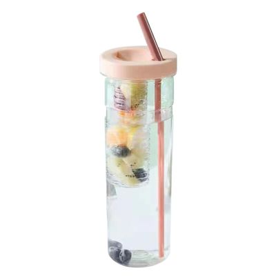 YQkoop Fruit Infuser Water Bottle, 700ML Portable Sports Water Bottle with Detachable Straw Large Capacity Clear Drinking Cup for Fitness Gym Outdoor Activities