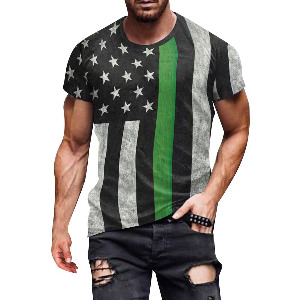 QWENTMTNTY Mens Graphic T-Shirts Patriotic Muscle Short Sleeve Tees Summer Athletic Fitness American Flag Personality Shirt