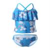 Nikiikoo Kids Girls Tropical Floral Print Tankini Swimsuits Ruffles Flounce Hawaii Swimwear Beach Bathing Suit Blue 14 Years view 1
