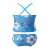 Nikiikoo Kids Girls Tropical Floral Print Tankini Swimsuits Ruffles Flounce Hawaii Swimwear Beach Bathing Suit Blue 14 Years view 2