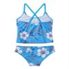 Nikiikoo Kids Girls Tropical Floral Print Tankini Swimsuits Ruffles Flounce Hawaii Swimwear Beach Bathing Suit Blue 14 Years view 4