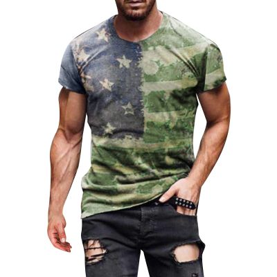 QWENTMTNTY Mens Graphic T-Shirts Patriotic Muscle Short Sleeve Tees Summer Athletic Fitness American Flag Personality Shirt