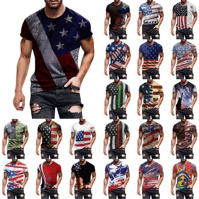 QWENTMTNTY Mens Graphic T-Shirts Patriotic Muscle Short Sleeve Tees Summer Athletic Fitness American Flag Personality Shirt
