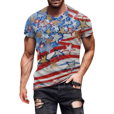 QWENTMTNTY Mens Graphic T-Shirts Patriotic Muscle Short Sleeve Tees Summer Athletic Fitness American Flag Personality Shirt